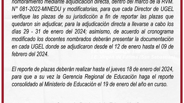 Comunicado - nombramiento mediante adjudicación directa