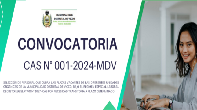 CONVOCATORIA CAS N° 001-2024/MDV