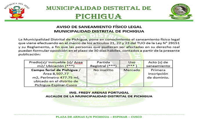 AVISO DE SANEAMIENTO FÍSICO LEGAL