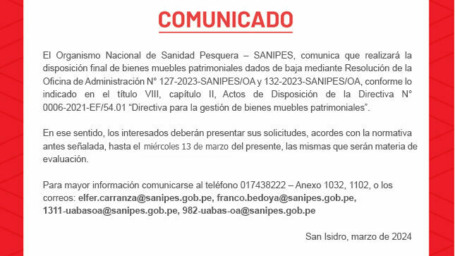 Disposición final de bienes muebles y patrimoniales dados de baja