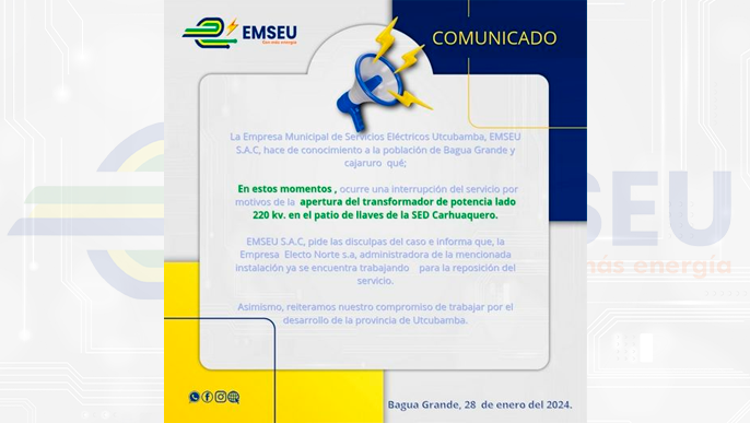 ⚡ #EMSEU | 🔴 COMUNICADO 🔴
 #Cajaruro #BaguaGrande