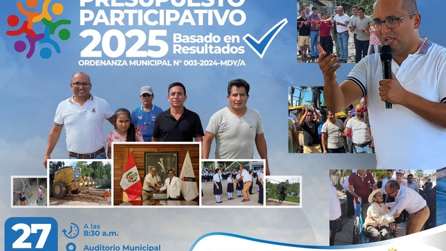 Con el propósito de continuar con una gestión participativa, transparente y concertada, la Municipalidad Distrital de Yantaló, dirigida por nuestro alcalde el Lic. Luis Miguel Alvarado Sepúlveda y el cuerpo de regidores, te invita a participar en el Presupuesto Participativo para el Año Fiscal 2025. Tu participación es fundamental para asegurar que las decisiones sean representativas de las necesidades y aspiraciones de todos. ¡Inscríbete, participa en las reuniones, capacítate sobre los procesos y decisiones presupuestarias, y haz escuchar tu voz para que juntos podamos crear un Yantaló mejor para todos! Tu contribución es invaluable en este proceso de desarrollo de toda la población. ¡Únete y hagamos historia juntos!