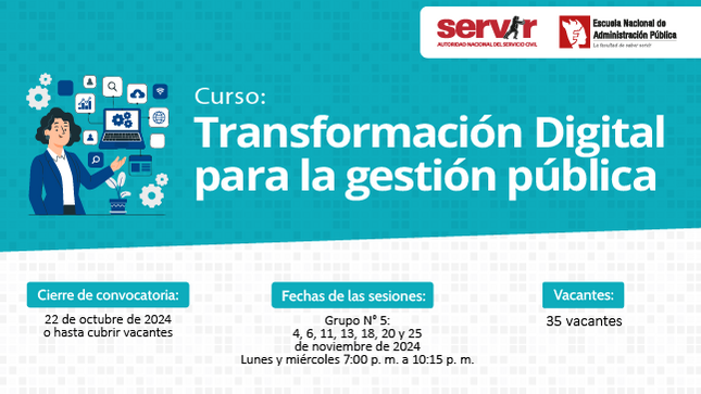 Imagen con datos de la convocatoria del Curso: Transformación Digital para la gestión pública