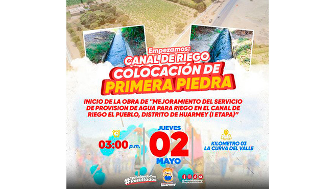 Invitación a la Colocación de la Primera Piedra en el Canal de Riego el Pueblo.