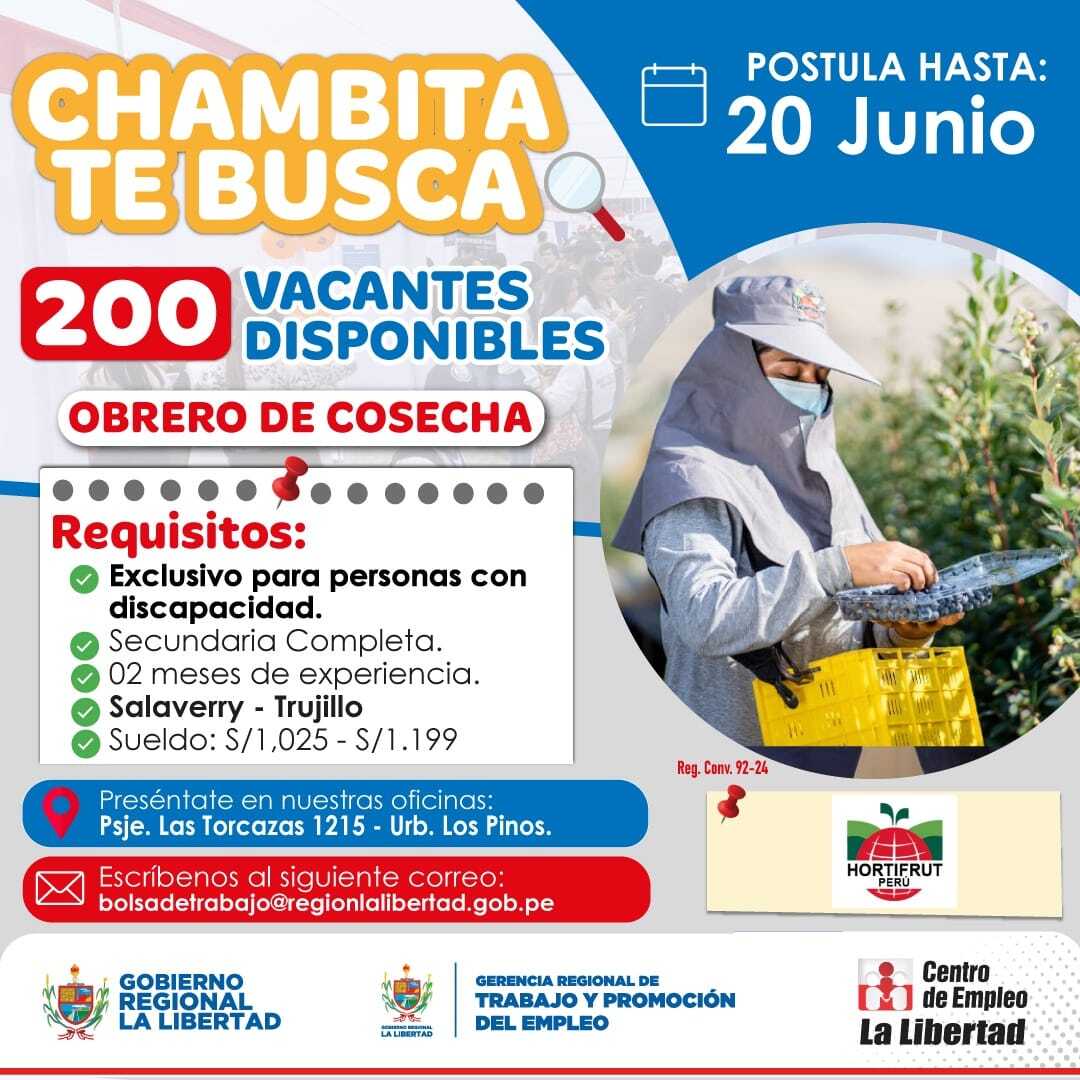 Convocatoria N° 092-2024 - Obrero de Cosecha