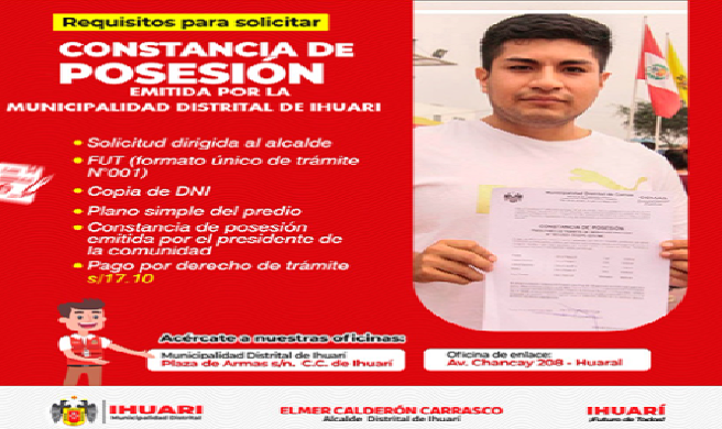 Obtén tu constancia de Posesión emitida por la Municipalidad de Ihuarí