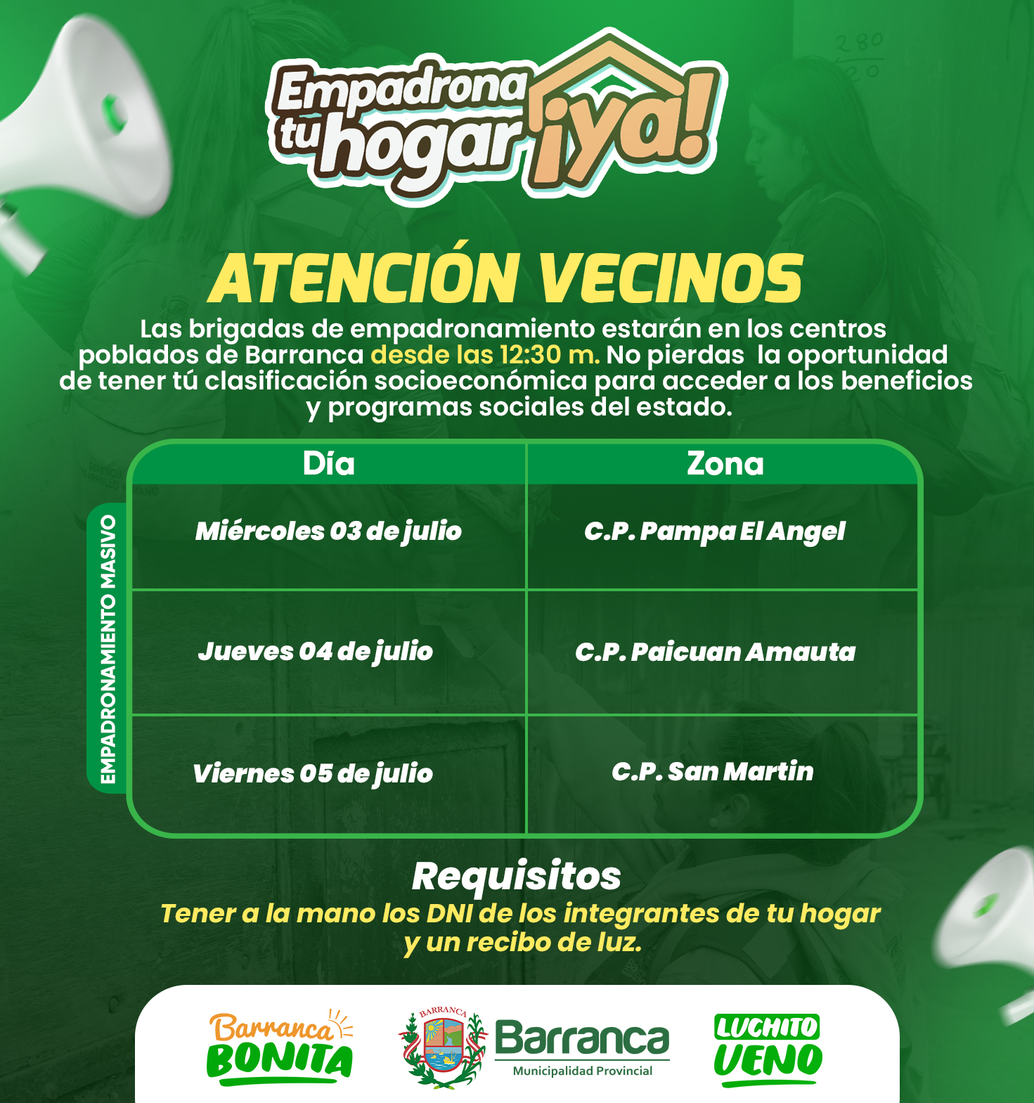 Las brigadas de empadronamiento estarán mañana desde las 12:30 m. recorriendo sus calles y tocando las puertas de sus hogares.