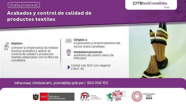 Charla presencial de acabados y control de calidad de productos textiles