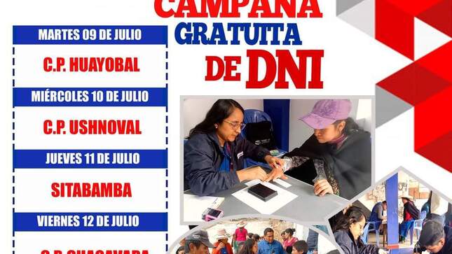 La campaña favorecerá a niños, niñas, adolescentes y adultos que podrán obtener un Documento Nacional de Identidad (DNI) de manera gratuita, los registradores atenderán en los trámites de inscripción por primera vez de menor y mayor de edad, duplicado y caducidad de menor y mayor de edad y cambio de Libreta Electoral por DNI.