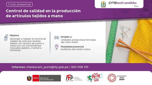 Curso presencial: control de calidad en la producción de artículos tejidos a mano