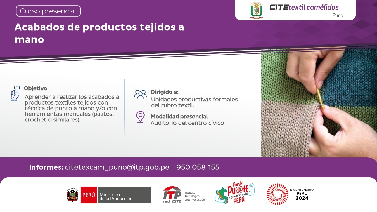 Curso presencial: Acabados de productos tejidos a mano
