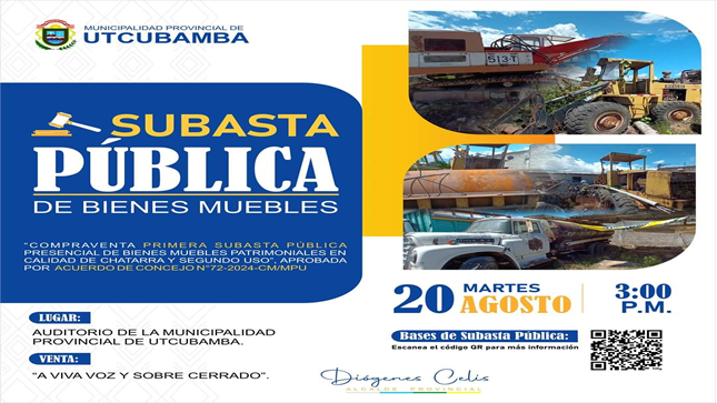 SUBASTA PÚBLICA -MUNICIPALIDAD PROVINCIAL DE UTCUBAMBA