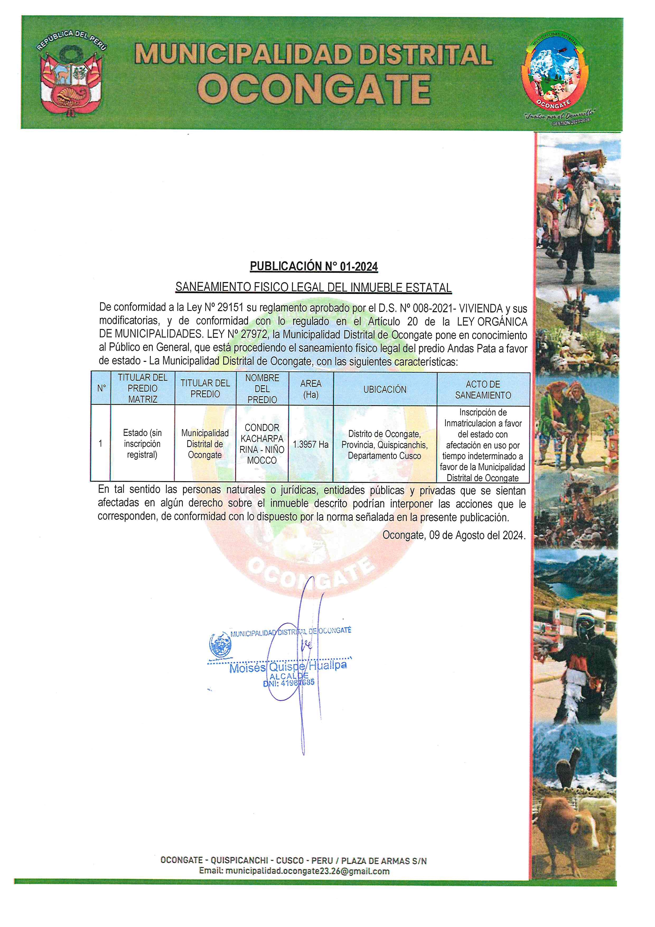 SANEAMIENTO FISICO LEGAL DEL INMUEBLE ESTATAL CONDOR KACHARPARINA - NIÑO MOCCO