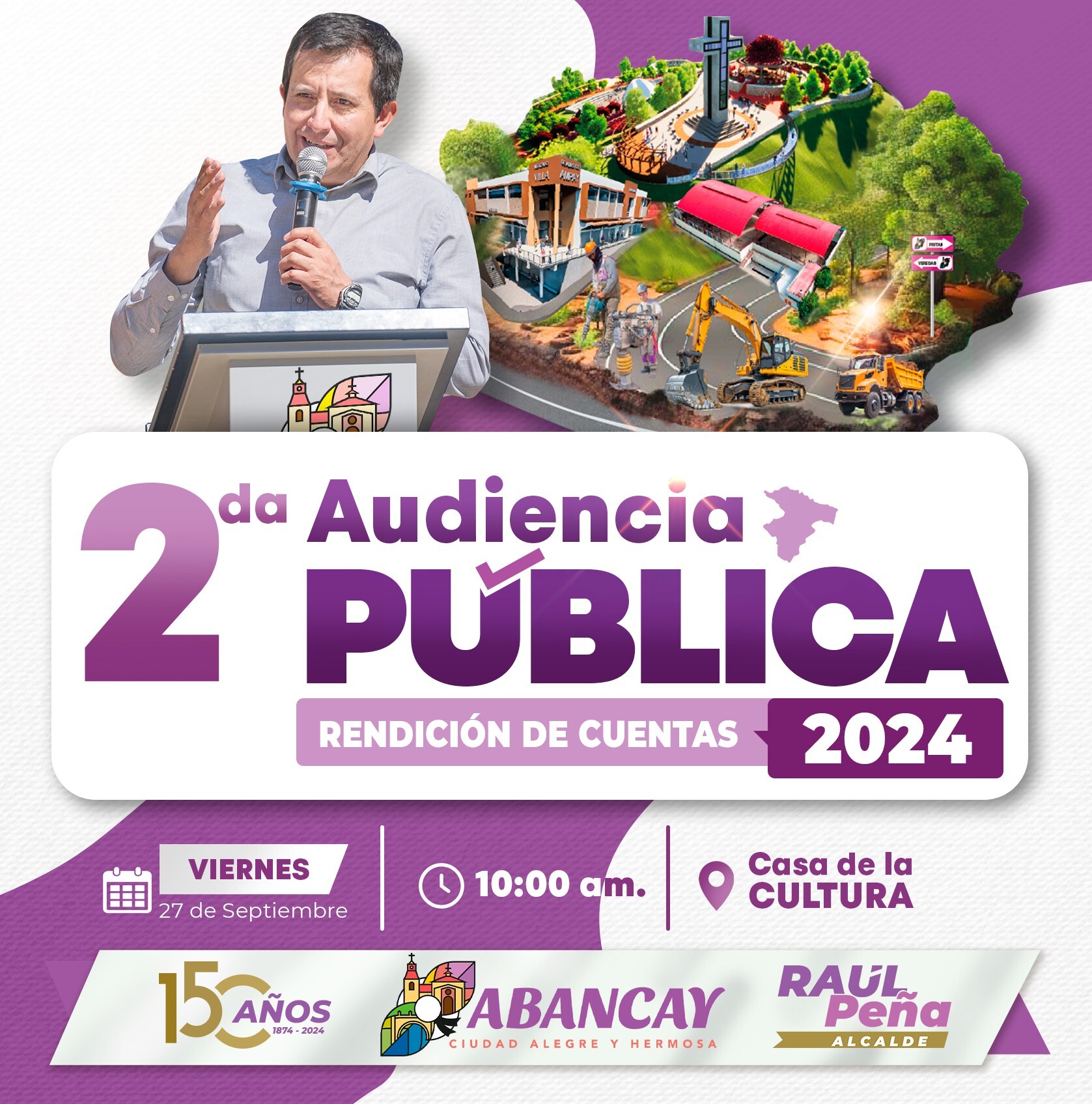 ✅En nuestro camino hacia el desarrollo, trabajamos incansablemente para construir una provincia que ofrezca igualdad de oportunidades para todos.
--------------------------------------------------------------
LUGAR: Casa de la Cultura.
FECHA: viernes 27 de septiembre 2024
HORA: 10:00 de la mañana.
------------------------------------------------------------------
✅En el marco de una política transparente, el alcalde provincial de Abancay, Raúl Peña Sánchez, invita a toda la ciudadanía abanquina a participar en la "2da Audiencia Pública de Rendición de Cuentas 2024”. Esta será una oportunidad invaluable para conocer los avances y resultados de nuestra gestión.
------------------------------------------------
LA PARTICIPACIÓN CIUDADANA ES IMPORTANTE PARA FORTALECER LA TRANSPARENCIA Y LA DEMOCRACIA EN NUESTRA PROVINCIA.
