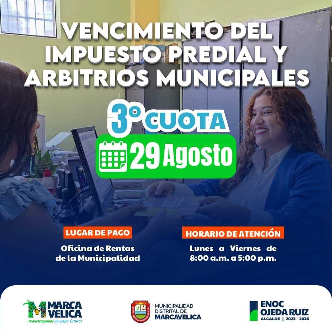 Mañana es el último día para pagar la tercera cuota de impuestos y arbitrios municipales.