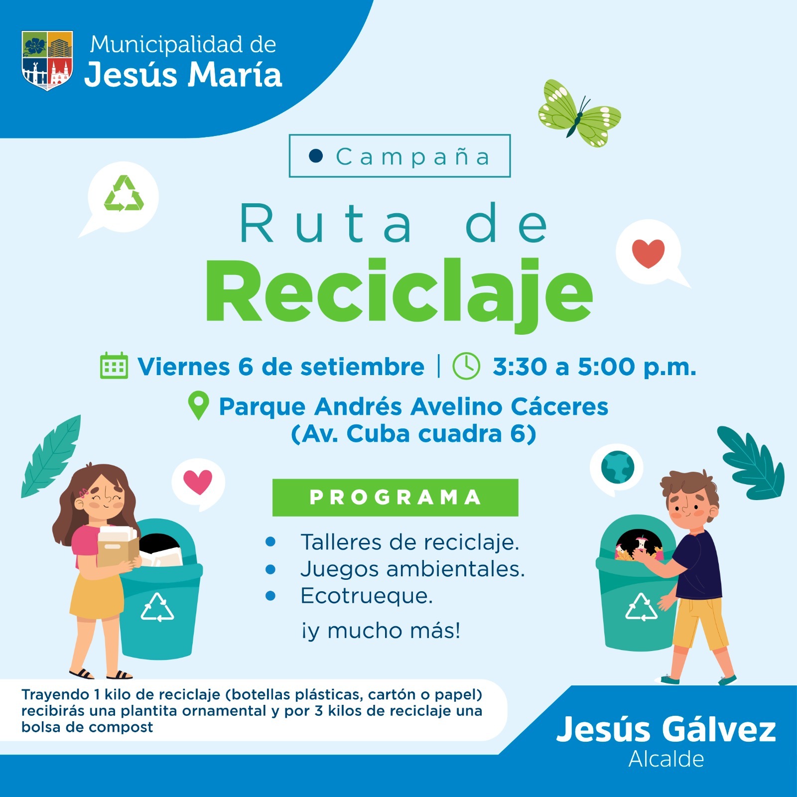 Viernes 6 de Setiembre 
3:30 a 5:00 p.m
Parque Andres Avelino Caceres (Av Cuba Cuadra 6)