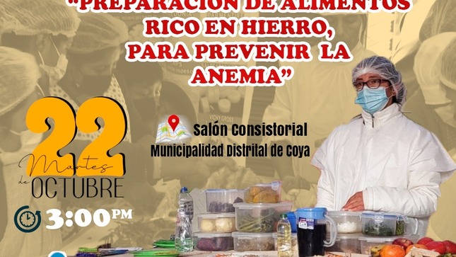 preparación de alimentos rico en hierro, para prevenir la anemia en el Distrito de Coya.