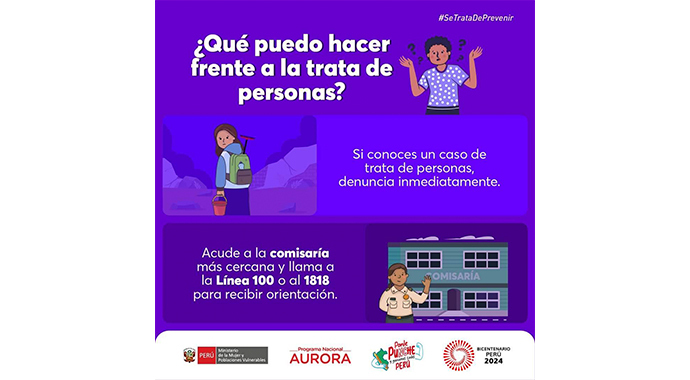 campaña contra la trata de personas Linea 100 o al 1818.