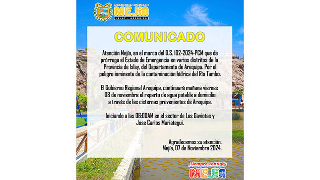 Comunicado sobre el reparto de agua potable con cisternas del GRA