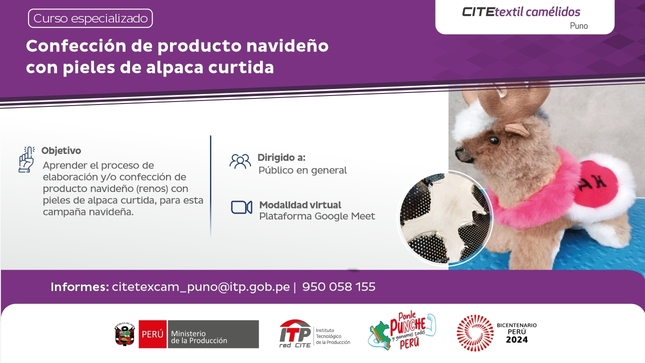 Curso virtual confección de producto navideño con pieles de alpaca curtida
