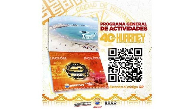 PROGRAMA OFICIAL POR LOS 40 ANIVERSARIO DE LA CREACIÓN POLITICA DE LA PROVINCIA DE HUARMEY

Conoce nuestra programación en conmemoración por los 40 aniversario de la Creación Política de la Provincia de Huarmey. 
En esta fecha especial para todos los Huarmeyanos donde nos sentimos orgullosos de haber nacido en esta hermosa provincia.
