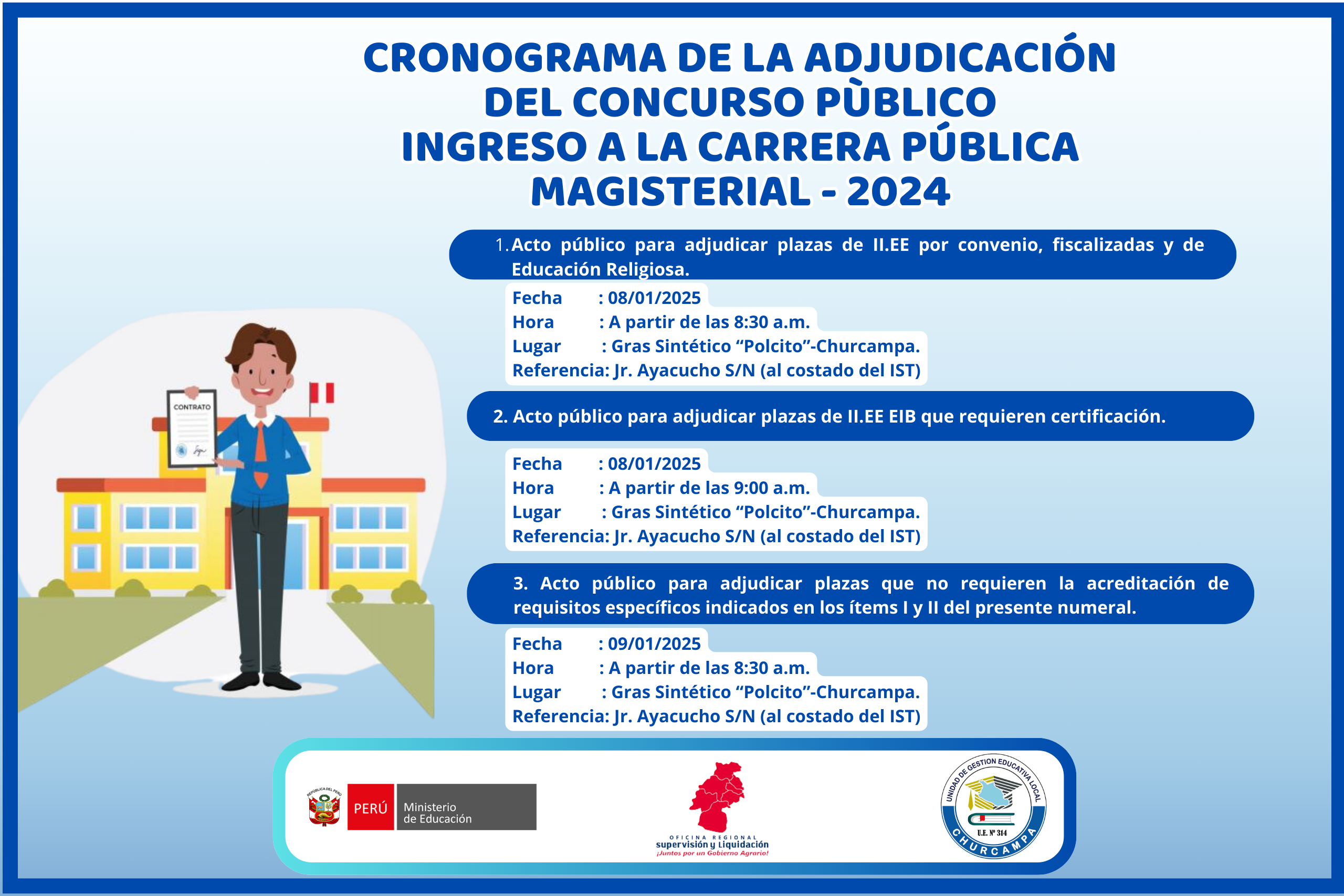 Compartimos el cronograma de la adjudicaci贸n del concurso p煤blico, ingreso a la carrera P煤blica Magisterial-2024.