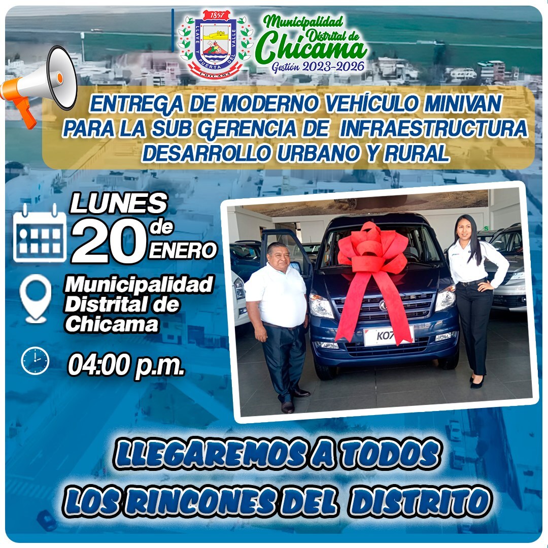 Entrega de moderno vehículo minivan para la subgerencia de infraestructura.