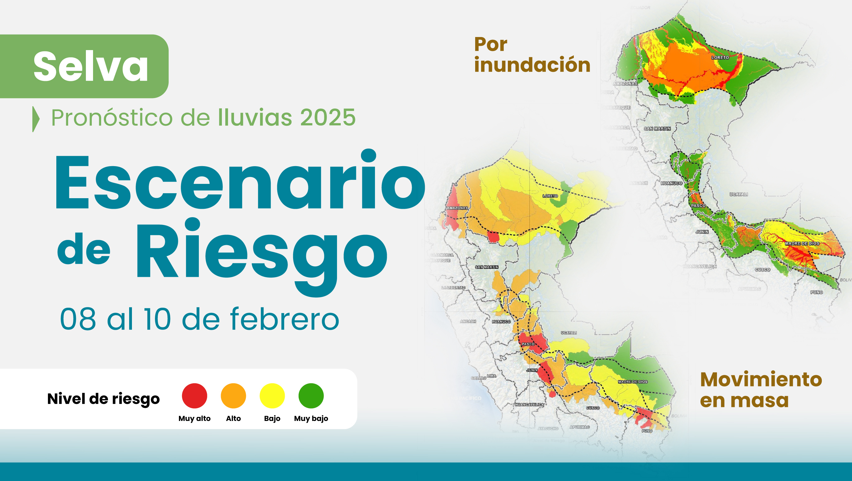 Escenario de riesgo ante lluvias en la selva del 08 al 10 de febrero de 2025