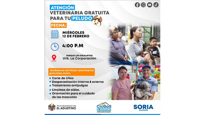 Hoy atención veterinaria gratuita en La Corporación