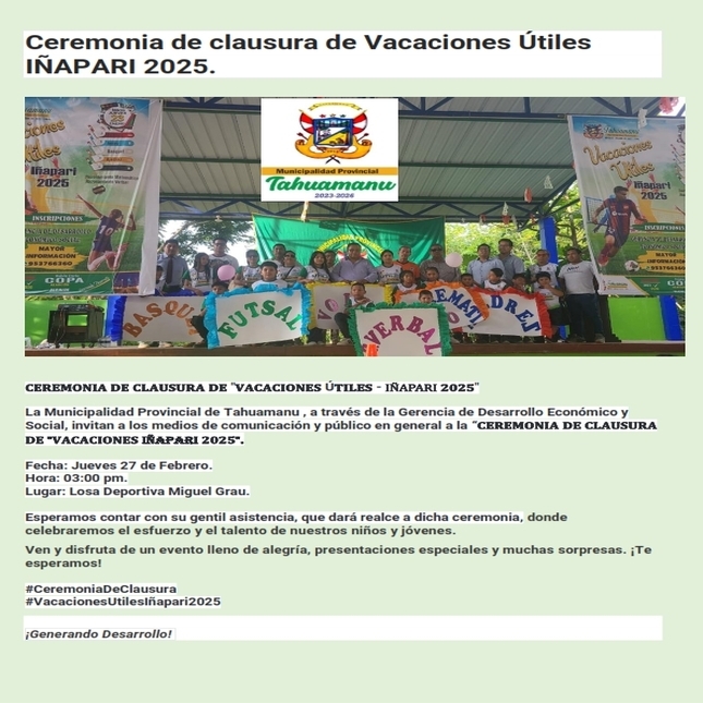 Ceremonia de clausura de Vacaciones Γtiles IΓAPARI 2025.