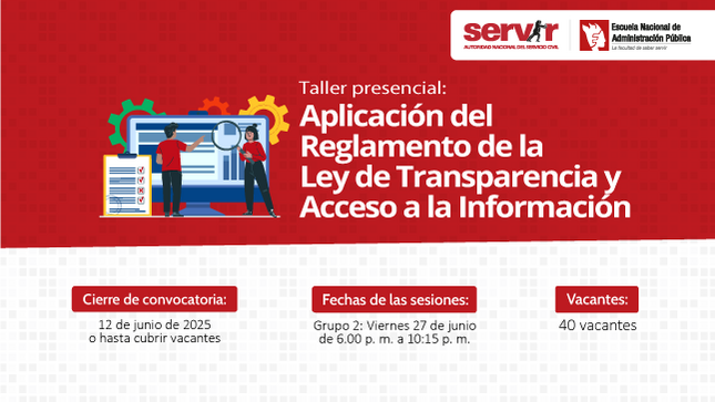 Imagen de la convocatoria del Taller Aplicación del Reglamento de la Ley de Transparencia y Acceso a la Información Grupo 2