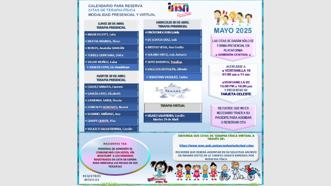 Terapia de Medicina Física: reserva de citas Presencial y Virtual - Mayo 2025