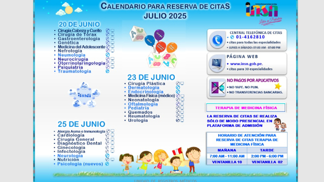 Publican Calendario para Reserva de Citas - Julio 2025