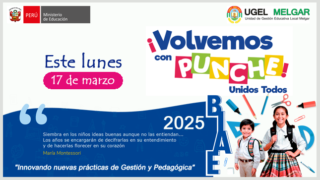 Querida comunidad educativa de la provincia de Melgar, ¡ha llegado el momento de volver a las aulas con entusiasmo y compromiso! Este lunes 17 de marzo del 2025, estudiantes, docentes, directivos y familias nos unimos para dar inicio a un nuevo año escolar lleno de retos, aprendizajes y oportunidades.