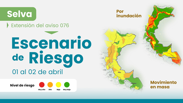 Escenarios ante el pronóstico de lluvia en la Selva del 01 al 02 de abril 2025
