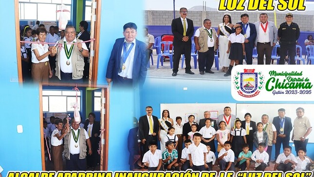 Nuestro Alcalde Edilberto Bada Castillo, apadrino la inauguración de la construcción de la I.E. “Luz del Sol”, Entre aplausos y muestras de agradecimiento, el burgomaestre fue recibido por alumnos, docentes y padres de familia. Durante la ceremonia, que incluyó el tradicional rompimiento de Champagne, corte de cinta y develación de placa, nuestro Alcalde destacó la importancia de invertir en educación para el futuro de la comuna de Luz del Sol, a su vez el Alcalde de Luz del Sol, Fausto Zapata, agradeció al Alcalde y los Regidores Distritales por el aporte en la construcción de la loza deportiva de este recinto.
𝙀𝙙𝙞𝙡𝙗𝙚𝙧𝙩𝙤 𝘽𝙖𝙙𝙖 𝘾𝙖𝙨𝙩𝙞𝙡𝙡𝙤
𝘼𝙡𝙘𝙖𝙡𝙙𝙚 𝙙𝙚𝙡 𝘿𝙞𝙨𝙩𝙧𝙞𝙩𝙤 𝙙𝙚 𝘾𝙝𝙞𝙘𝙖𝙢𝙖