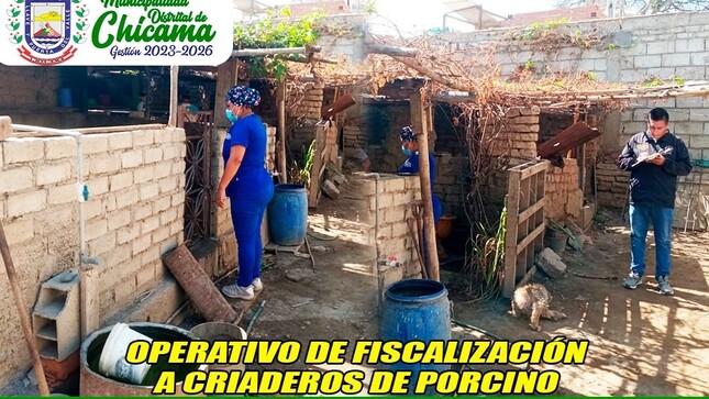 La Municipalidad Distrital de Chicama realizó una fiscalización inopinada a los criaderos de cerdos en la localidad con el objetivo de salvaguardar el bienestar y la salud pública de los vecinos. Esta acción se llevó a cabo en los sectores Chicama; la fiscalización se enfocó en verificar el cumplimiento de las normativas de salud pública y medio ambiente en los criaderos de cerdos. La acción se realizó de manera inopinada para asegurarse de que los criaderos estuvieran cumpliendo con las normas y regulaciones establecidas.
𝙀𝙙𝙞𝙡𝙗𝙚𝙧𝙩𝙤 𝘽𝙖𝙙𝙖 𝘾𝙖𝙨𝙩𝙞𝙡𝙡𝙤
𝘼𝙡𝙘𝙖𝙡𝙙𝙚 𝙙𝙚𝙡 𝘿𝙞𝙨𝙩𝙧𝙞𝙩𝙤 𝙙𝙚 𝘾𝙝𝙞𝙘𝙖𝙢𝙖