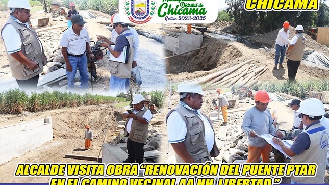Esta mañana, el alcalde, Edilberto Bada Castillo, realizó visita a la obra de renovación del Puente PTAR en el Camino Vecinal AA.HH Libertad para verificar el avance del proyecto. Durante la inspección, el alcalde Edilberto Bada Castillo revisó los avances técnicos y dialogó con los trabajadores a cargo de la construcción. Este puente beneficiará especialmente a los agricultores, quienes utilizan esta vía para el transporte de sus productos. Nuestro Alcalde reafirma su compromiso con el desarrollo integral del distrito y continuará trabajando en la ejecución de proyectos que contribuyan al bienestar de la población.
𝙀𝙙𝙞𝙡𝙗𝙚𝙧𝙩𝙤 𝘽𝙖𝙙𝙖 𝘾𝙖𝙨𝙩𝙞𝙡𝙡𝙤
𝘼𝙡𝙘𝙖𝙡𝙙𝙚 𝙙𝙚𝙡 𝘿𝙞𝙨𝙩𝙧𝙞𝙩𝙤 𝙙𝙚 𝘾𝙝𝙞𝙘𝙖𝙢𝙖