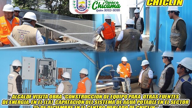 Hoy, 28 de marzo de 2025, nuestro alcalde Edilberto Bada Castillo visitó el reservorio 25 de diciembre del Centro Poblado de Chiclín, donde se viene realizando la Construcción de equipo para otras fuentes de energía, en él (la) captación del sistema de agua potable en el sector 25 de diciembre, obra que permitirá dotar de agua para todas las áreas verdes del Centro Poblado de Chíclin. Durante la visita de nuestro alcalde, pudo constar que la obra viene en un 80 % de su avance estimado la entrega para la segunda semana del mes de abril.
𝙀𝙙𝙞𝙡𝙗𝙚𝙧𝙩𝙤 𝘽𝙖𝙙𝙖 𝘾𝙖𝙨𝙩𝙞𝙡𝙡𝙤
𝘼𝙡𝙘𝙖𝙡𝙙𝙚 𝙙𝙚𝙡 𝘿𝙞𝙨𝙩𝙧𝙞𝙩𝙤 𝙙𝙚 𝘾𝙝𝙞𝙘𝙖𝙢𝙖