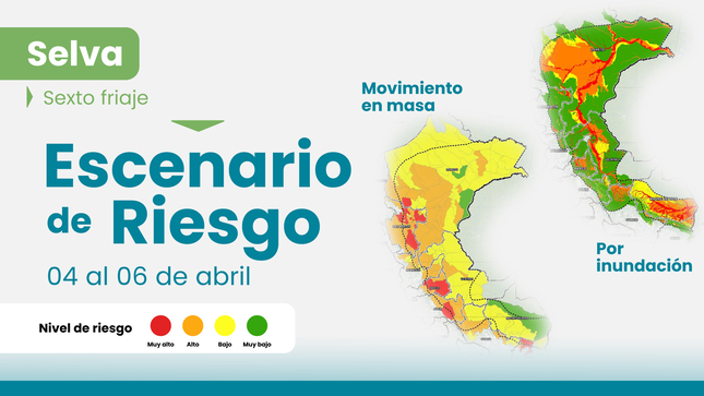Escenario ante pronóstico de lluvia en la Selva del 04 al 06 de Abril 2025