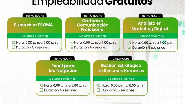 La Municipalidad Distrital de Chicama en coordinación con el Instituto Peruano de Negocios, te invita a participar de nuestra convocatoria de los cursos de empleabilidad , con acceso libre, te presentamos los siguientes cursos:
 INSCRIBETE   https://forms.gle/xcxU3ZzQ46WWe4ej6
  SUPERVISOR SSOMA
  ORATORIA Y COMUNICACION PROFESIONAL
 ANALISTA EN MARKETING DIGITAL
 EXCEL PARA LOS NEGOCIOS
 GESTION ESTRATEGICA DE RECURSOS HUMANOS
 ¡No dejes pasar esta gran oportunidad y participa ya!