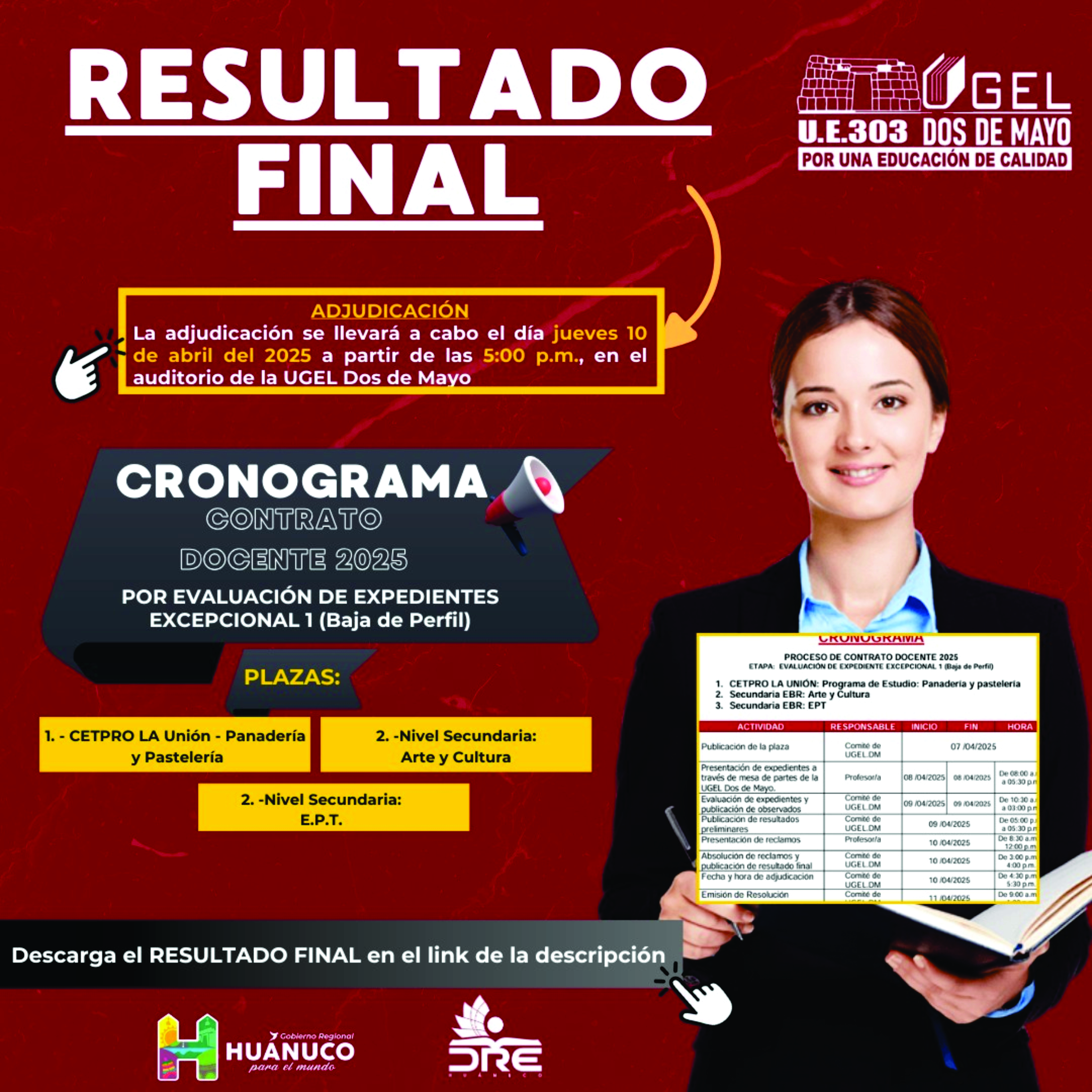 Cronograma contrato docente 2025 resulatado final