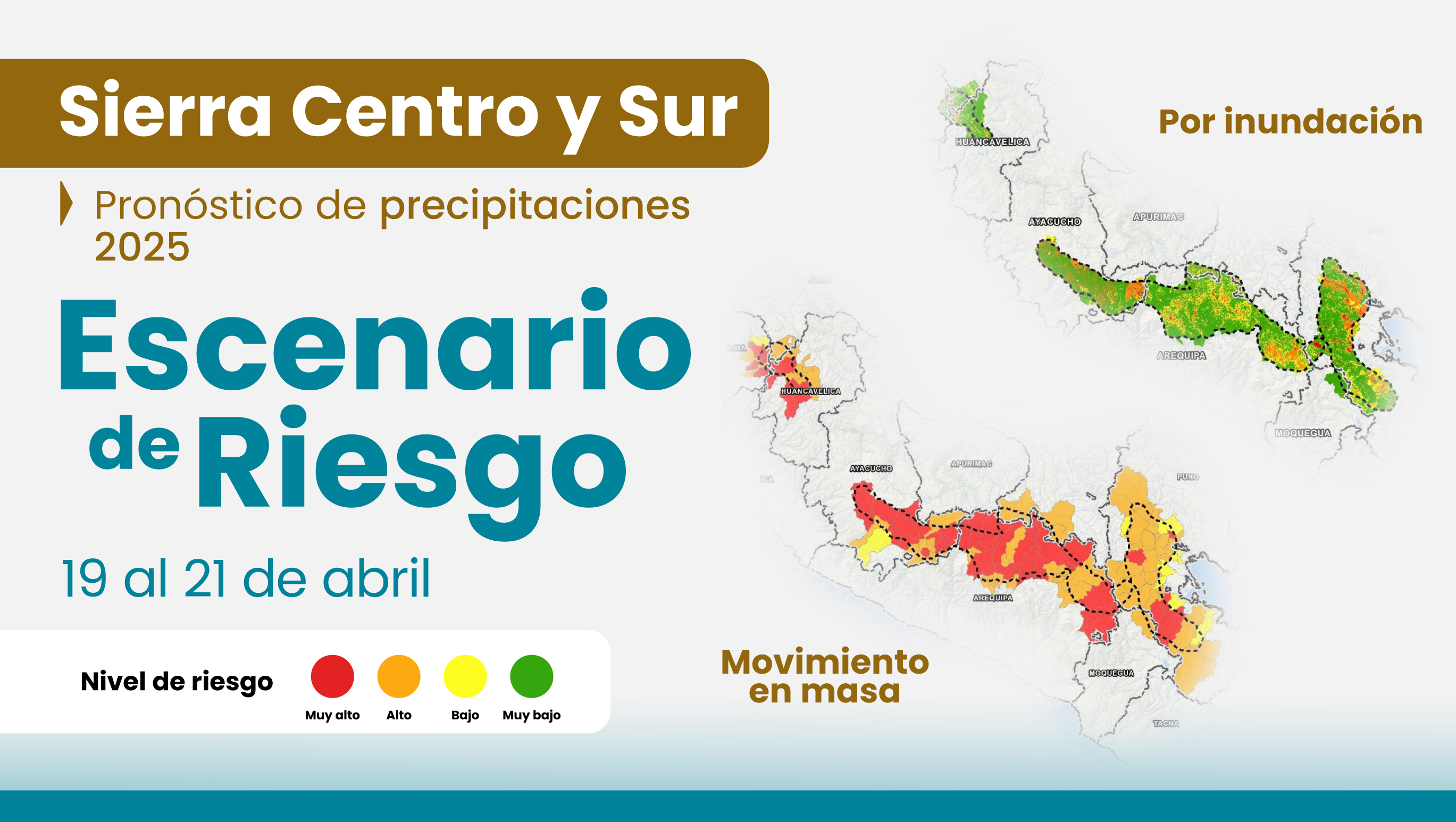 Escenario precipitaciones en la sierra centro y sur del 19 al 21 de Abril 2025