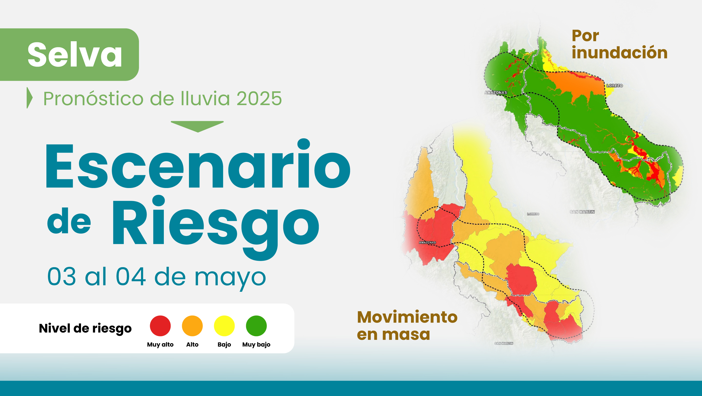 Escenario ante pronóstico de lluvia en la selva del 03 al 04 de mayo 2025