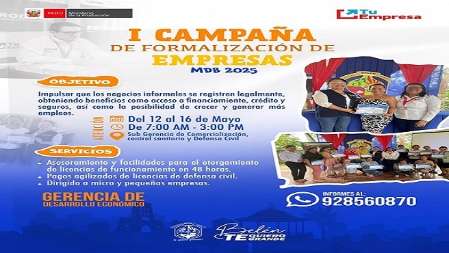 La Municipalidad Distrital de Belén te invita a participar en la I CAMPAÑA DE FORMALIZACIÓN DE EMPRESAS - MDB 2025 🏛️📈
