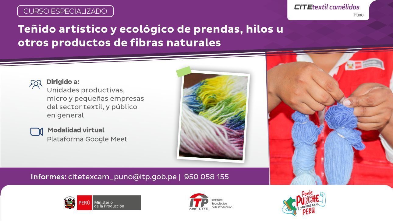 Flyer curso teñido artístico y ecológico de prendas e hilos de fibra de alpaca