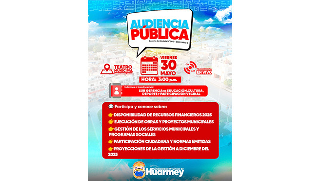 La municipalidad provincial realizará audiencia pública de rendición de cuentas en Huarmey 2025