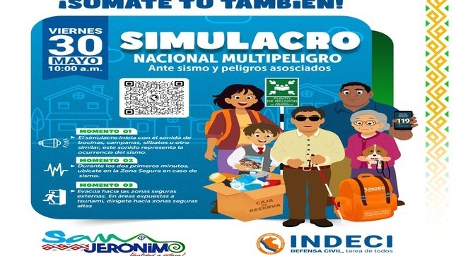 Preparados y organizados, prevenimos desastres, por eso participemos todos en el primer simulacro Nacional Multipeligro ante sismo y peligros asociados 2025.