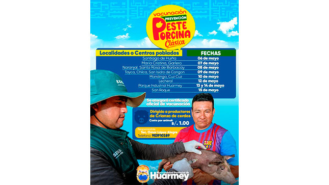 Cronograma de vacunación para la prevención de la peste porcina clásica en Huarmey