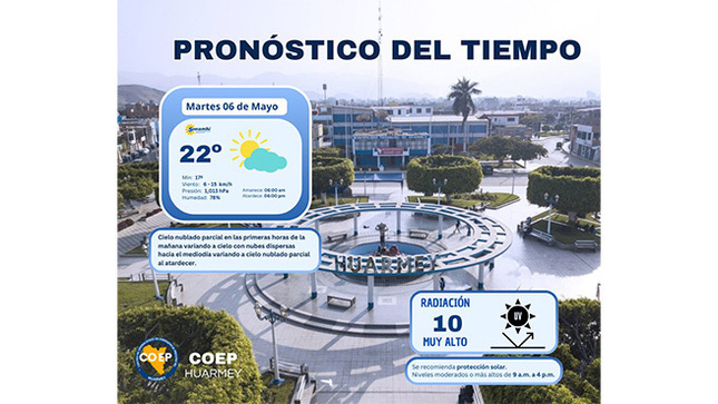 #COEPHuarmey_informa 
☀️ Pronóstico del tiempo en Huarmey: